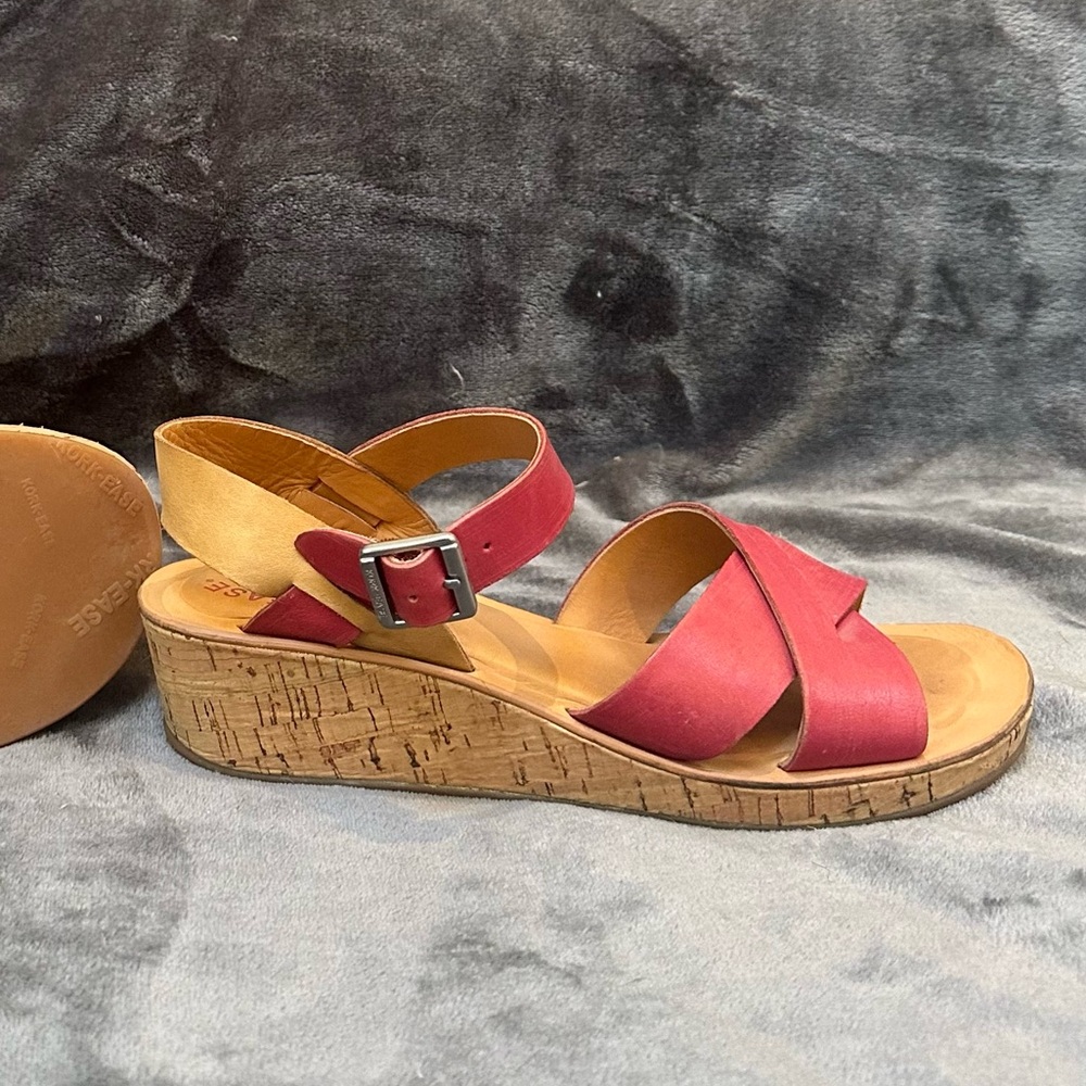 Kork-Ease Red and Tan Wedge Sandals